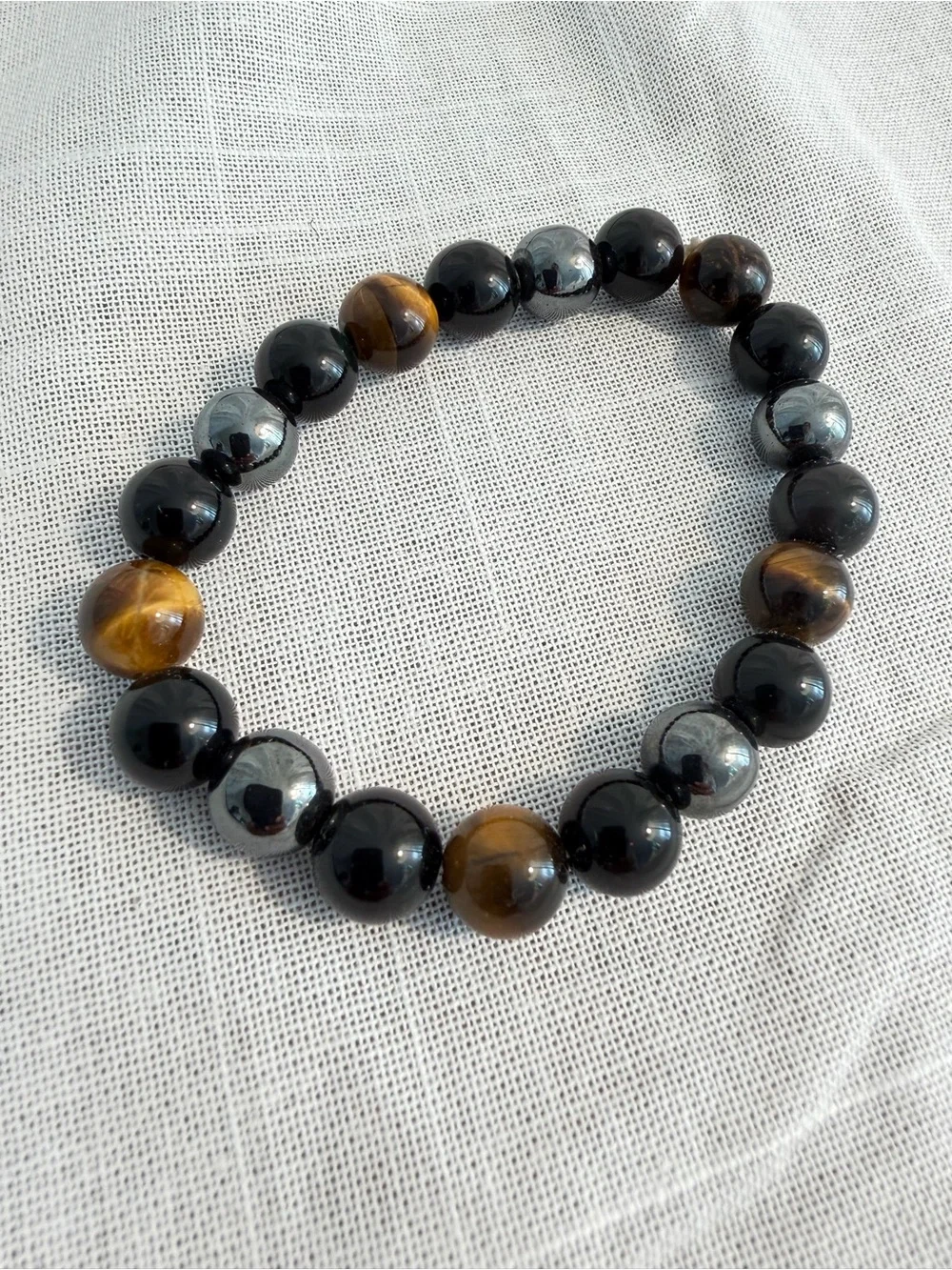 Triple Protection Bracelet Tiger’s Eye Hematite Black Obsidian Beaded